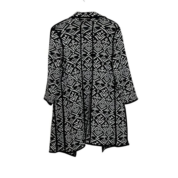 Thomas & Olivia Open Front Cardigan Sweater Black White Aztec Tribal Knit Size M - Picture 2 of 9